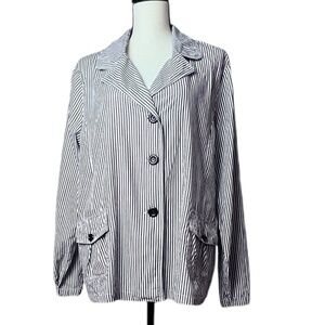 CS Collection Women's Striped Long Sleeve Cotton Jacket Blue/White Sz L/G Used